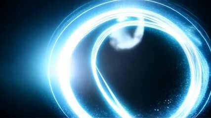 Poster - Glowing circular light form with firework bursts, set against a dark, starry backdrop