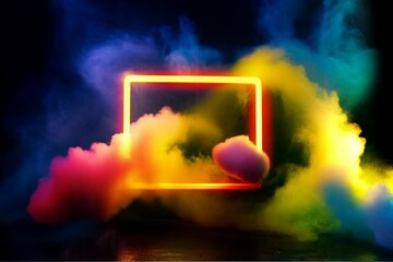 Poster - Vibrant neon frame engulfed in colorful smoke