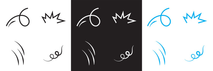 Poster - White, black and blue doodle line movement elements featuring abstract lines, swirls, and sketch strokes.  Vector illustration. isolated on white and black background. EPS 10