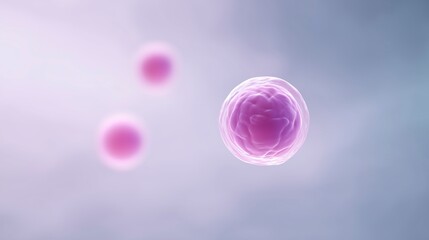 Poster - Abstract illustration of microscopic cells in vibrant purple hues floating in a soft gradient background representing biological processes and life