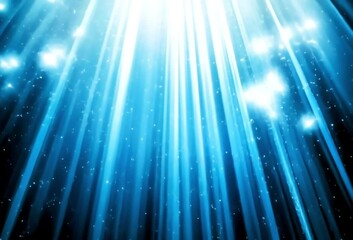 Poster - Bright blue light rays stream down, creating a radiant, ethereal effect with scattered particles