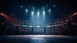© Oleh - Illuminated by bright spotlights, a professional fighting arena exudes a dramatic atmosphere in the darkness, setting the stage for an intense and thrilling match ahead