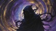 © Den Boro Day - Enigmatic Figure in Cosmic Swirl. A Dark Cloaked Being Amidst Celestial Chaos.