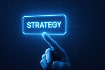 Poster - A presses a glowing button symbolizing strategic decision-making highlighting leadership and innovation in business growth