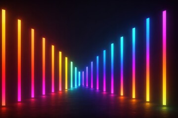 Poster - This vibrant symbolizes strategic alignment and business growth through converging glowing bars that represent innovation and decision-making in dynamic work environments