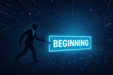 Poster - A business figure demonstrates leadership and strategy by initiating growth and decision-making at the beginning a dynamic data