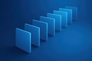 Poster - This illustrates business strategy and decision-making concepts through a sequence aligned floating blue tiles representing progressive steps toward innovation and growth
