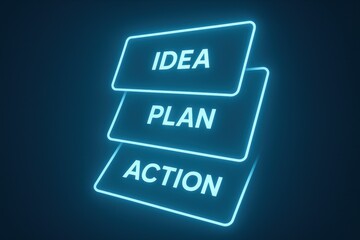 Poster - This glowing arrangement represents the core stages business strategy emphasizing planning and decisive action to drive growth and innovation