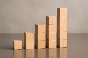 Poster - A wooden cube arrangement forms a rising bar chart symbolizing business growth strategy decision-making and efficiency in leadership