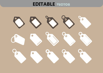 Poster - Collection of Editable Vector Price Tag Icons in Various Styles and Shapes for E Commerce and Retail Businesses on a Light Brown Background