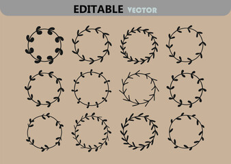 Poster - Seamless Vector Pattern with Black Laurel Wreaths on a Beige Background Ideal for Wedding Invitations Branding and Decorative Design Projects Editable and Customizable