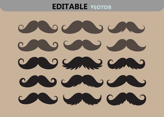Poster - Collection of Twelve Different Mustache Styles in Brown and Black Editable Vector Illustration Perfect for Design Projects and Creative Applications Isolated on Beige Background