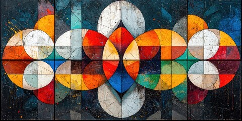 Leinwandbilder - An abstract composition that highlights geometric patterns merging and transforming, employing a mix of striking colors and detailed intricacies to craft a visually capti