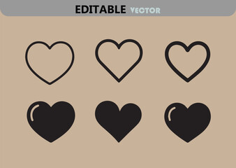 Poster - Set of Six Heart Icons in Vector Format with Different Styles and Outlines for Valentine s Day Love and Romantic Themes
