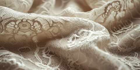 Aufkleber - Macro shot of sepia-toned lace fabric featuring delicate patterns and soft texture, ideal for romantic, vintage-themed backgrounds.