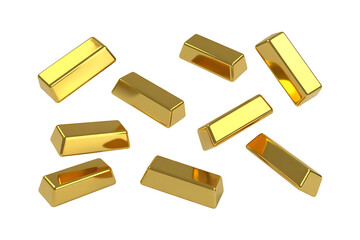 flying gold bars isolated on transparent background. png