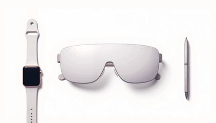 Poster - Minimalist AR glasses in elegant design on white background, tech innovation