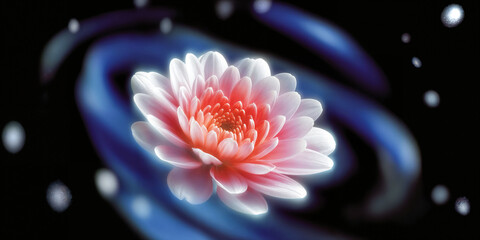 Wall Mural - pink and white flower floating in space with blue nebula and stars