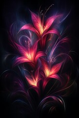 Poster - Glowing lilies in dark background