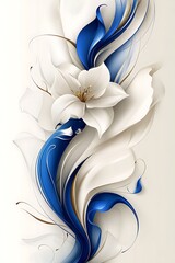 Poster - Elegant white flowers with flowing blue details
