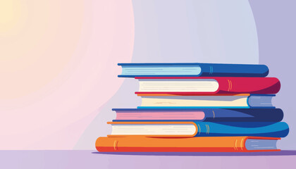 Poster - Colorful stack of presentation decks on a table, creative design