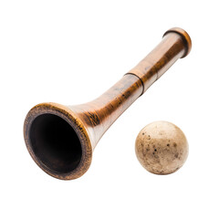 Fototapete - Authentic Valley Forge Revolutionary War musket ball and powder horn, isolated on pure white background. Use macro lens for surface details.
