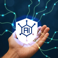 Poster - Holding Data Shield Representing Artificial Intelligence and Network
