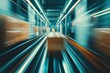 © jendralbiribiri - Fast-Moving Cardboard Boxes on Automated Conveyor Belts in a Modern Warehouse, Illustrating Efficient Logistics and Distribution Processes for Online Retail and Global Shipping, Motion Blur