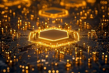 Poster - Illuminated motherboard circuit board technology background for computer and engineering projects