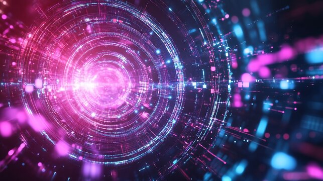 Abstract Digital Tunnel: Pink and Blue Neon Lights in Cyberspace