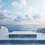 Rock podium rising water surrounded natural stone scenic atmosphere peaceful setting tranquil reflective water surface background image