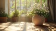 © afif - Sunlit daisies in vase on windowsill, home interior, spring