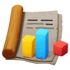 Poster - Colorful Bar Chart on Paper with Wooden Rolling Pin and Geometric Shapes, isolated on transparent background.