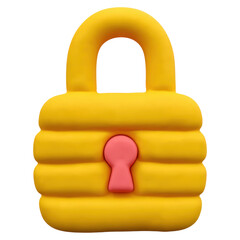 Poster - Bright Yellow Cartoon Lock with Pink Keyhole for Security Concept, isolated on transparent background.
