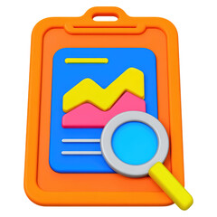 Poster - Colorful Clipboard with Chart Graphic and Magnifying Glass on White Background, isolated on transparent background.