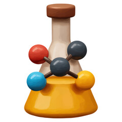 Poster - Colorful Laboratory Flask with Molecule Model for Science Illustration, isolated on transparent background.