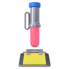 Poster - laboratory equipment with test tube and clipboard for scientific research, isolated on transparent b