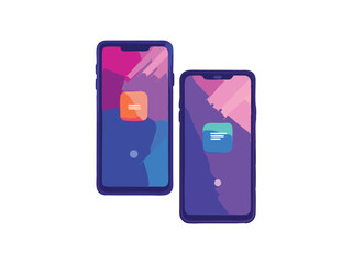 Fototapete - Two smartphones with abstract design isolated on white background
