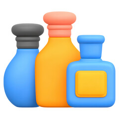 Poster - Colorful Bottles Arrangement with Different Shapes and Caps for Display, isolated on transparent background.