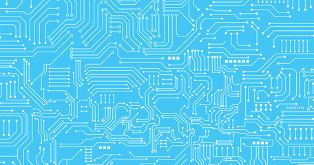 Poster - circuit board pattern white dots and lines on blue background. vector eps10