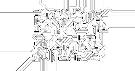 Poster - abstract black circuit board technology connected lines electronics elements computer motherboard ch