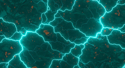 Poster - Abstract Glowing Energy Cracks Background with Teal and Orange Texture