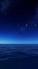 Wall Mural - Waves lapping gently under a starry, dark blue night sky, serene seascape, calming ocean, space view