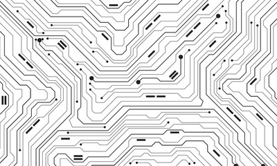 Leinwandbilder - Abstract black circuit board technology connected lines electronics elements computer motherboard chip processor semiconductor digital on white background vector