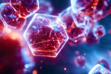 Wall Mural - a bunch of red and blue cubes are floating in the air