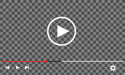multimedia video player with play button, play video window with navigation icons, video streaming f