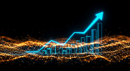 Poster - Business Growth Chart with Upward Trend Line and Digital Abstract Background