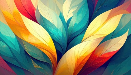 Poster - Vibrant leaf patterns abstract art digital illustration colorful environment close-up view nature concept