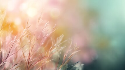 Aufkleber - A gentle blend of soft pastel colors creates a serene backdrop, featuring wispy organic grasses swaying softly, evoking a peaceful connection with nature