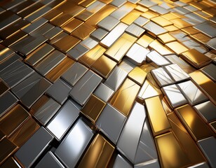 Poster - shiny metallic mosaic tile background in silver and gold hues reflective and futuristic appearance